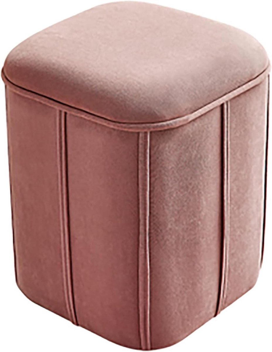 Fluwelen Poef - Opbergkruk Bankje - Woonkamer Opbergen - Met Uitneembare Bodem - 32 x 32 x 37 cm - Roze