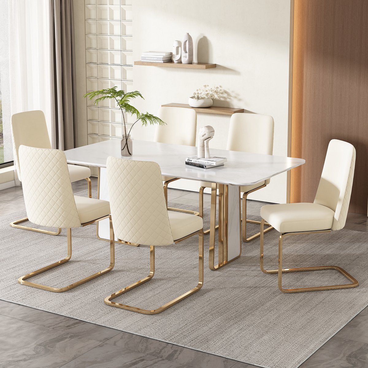 COVREO Eetkamerstoel 45 x 52 x 88 cm beige, velvet, set van 6, metalen frame