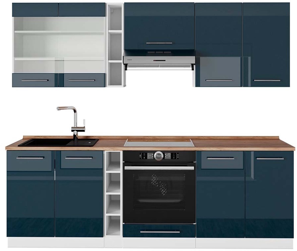 Vicco Fame-Line Keukenblokken – 235 cm, WB Eik Donkerblauw hoogglans/wit