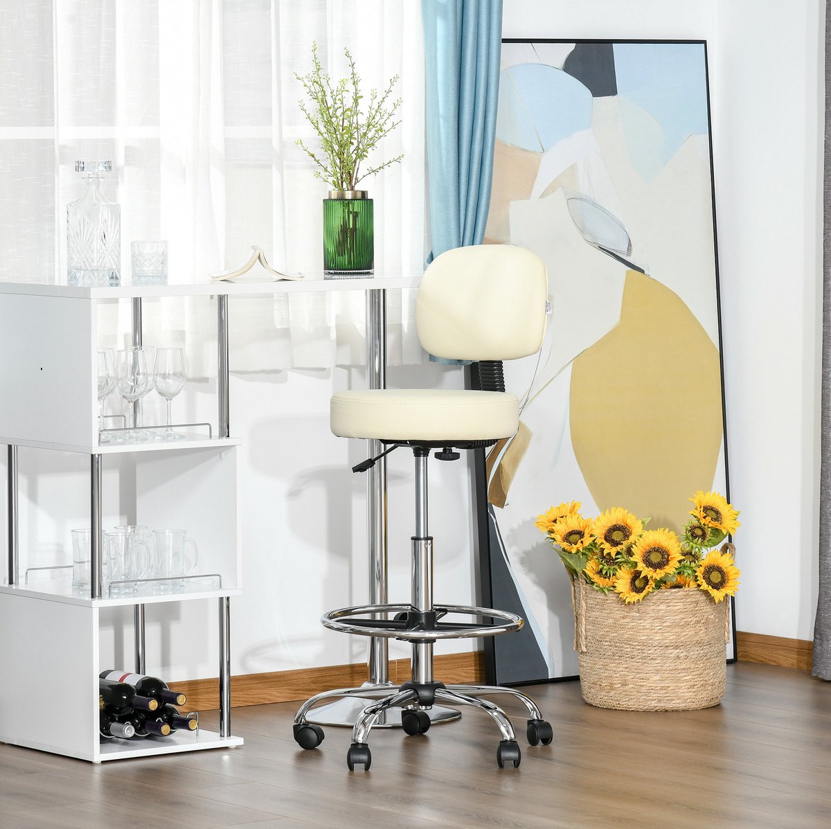 COVREO Barkruk 56 x 57 x 127 cm beige, kunstleer met rugleuning