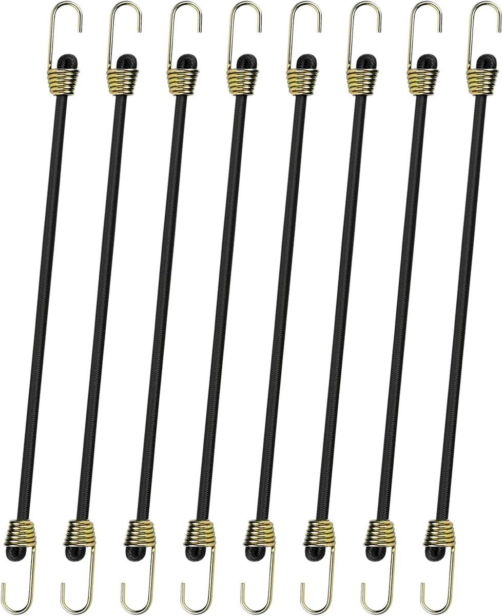 8 stuks 25 cm spanrubber met haken, bagagespanners, mini rubberen spanbanden, elastische expander, rubberen spankoord, voor transporteren, verpakken, kamperen, tentzeil (zwart)