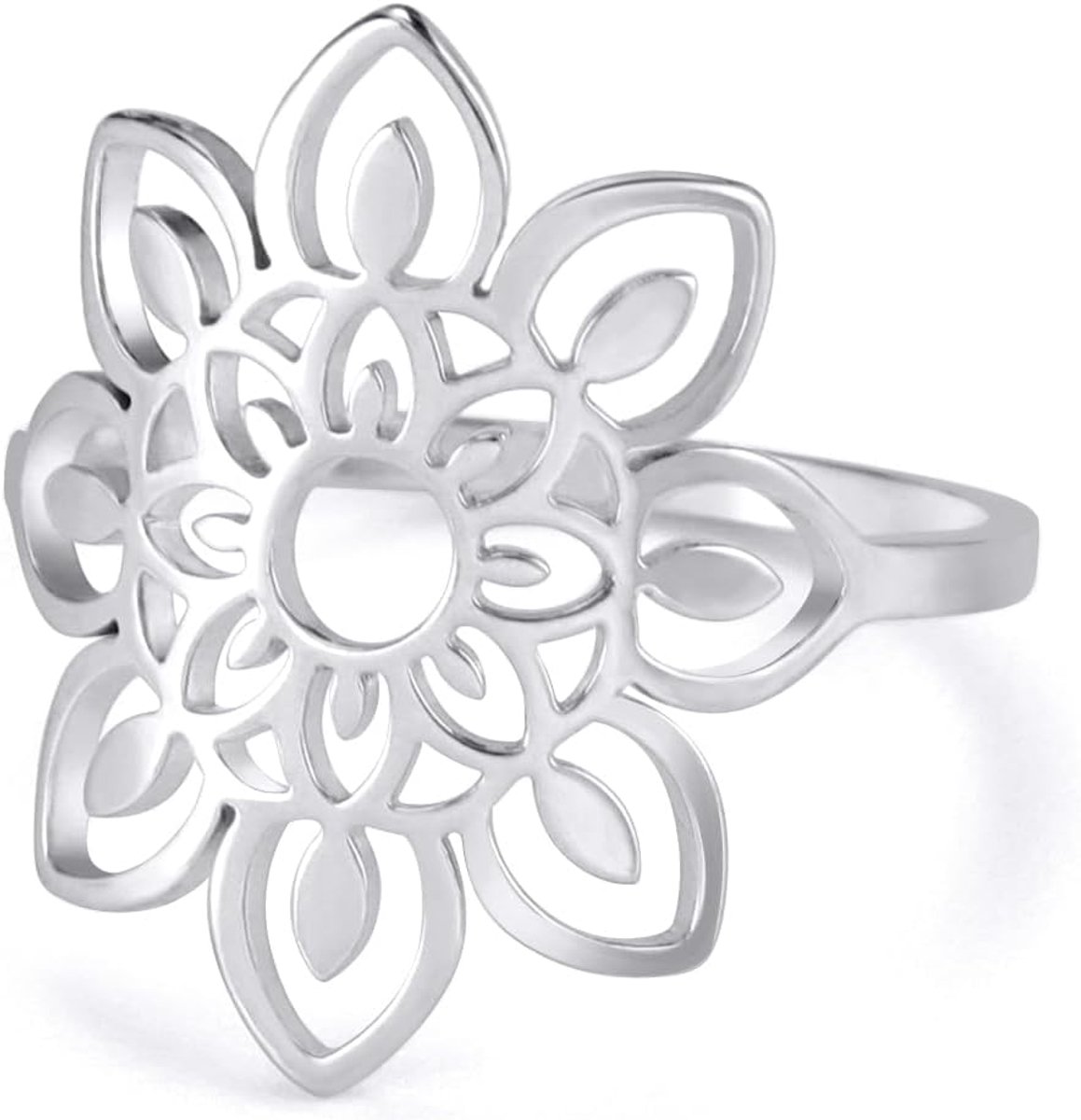 kkjoy Bloem Ring Rvs Acht-Petal Bloem Ring Belofte Ring Sieraden Gift Voor Vrouwen Meisjes