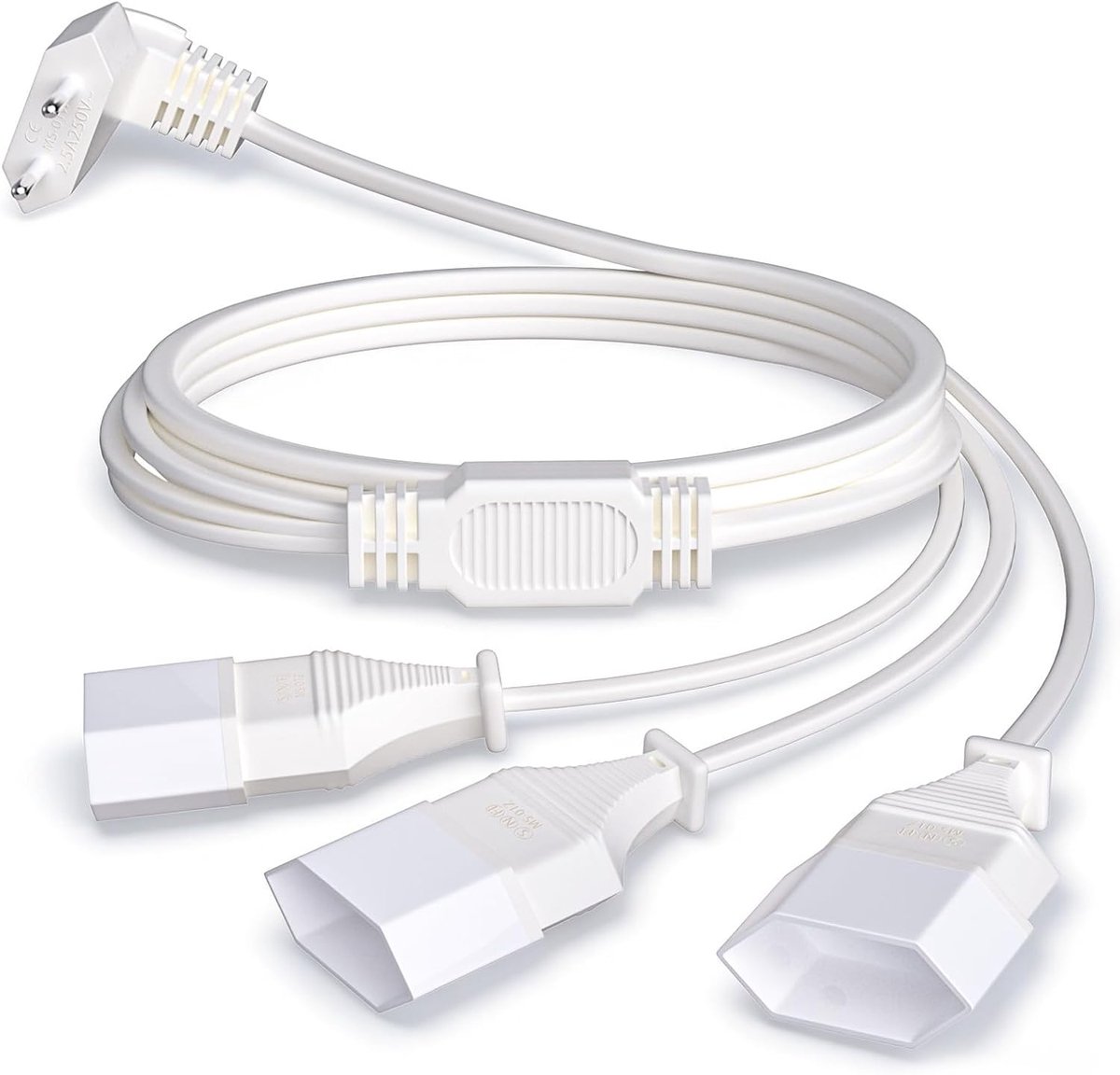 2M Eurostekker Verlenging, 3-in-1 Stroomkabel, 250 V/2,5 A Verlengkabel, Stekker Voor Televisies, Monitoren, Projectoren en Verlichtingsarmaturen, wit