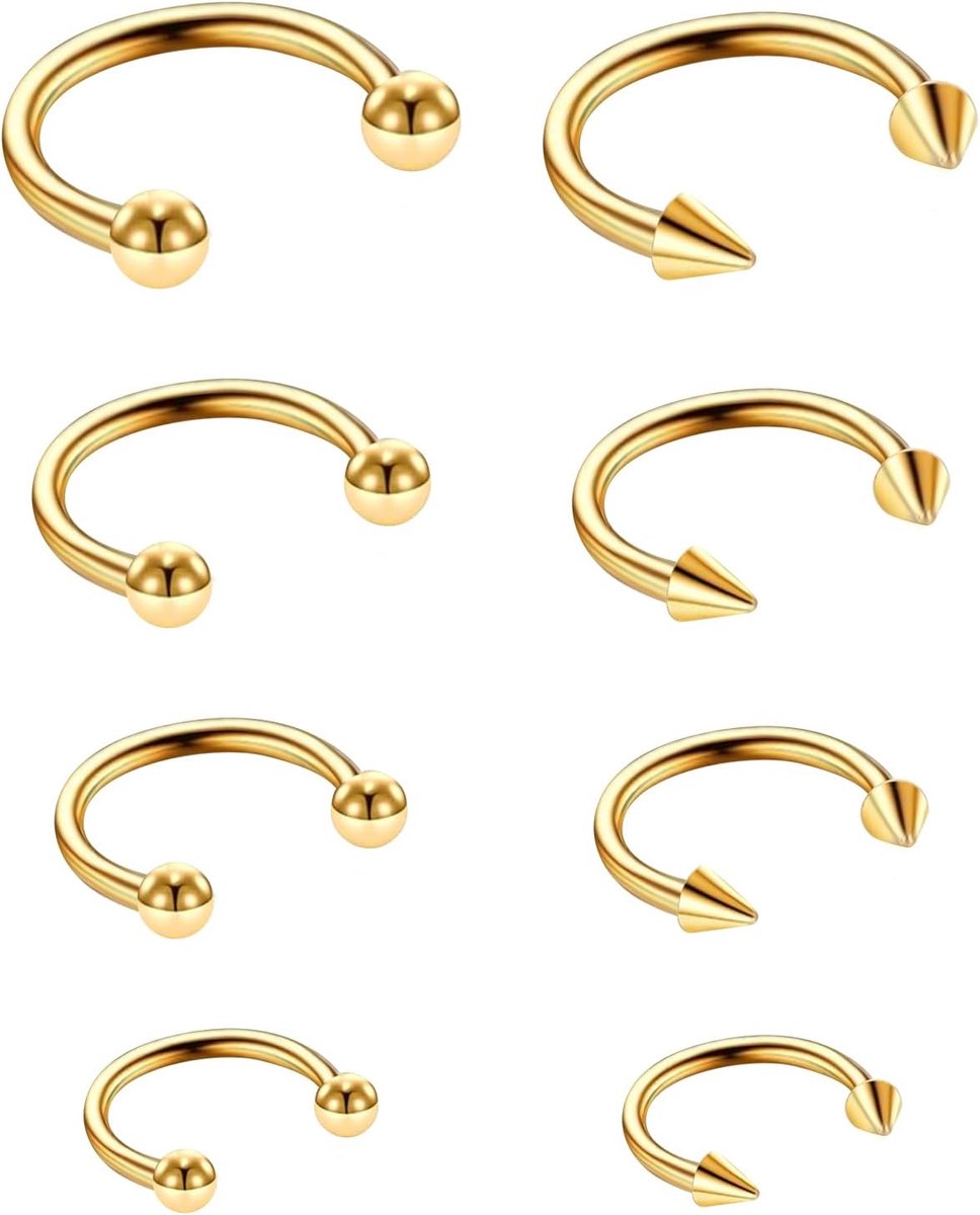 8 stuks 16G septum piercing sieraden chirurgisch staal hoefijzer neusring hoepel wenkbrauw lip navel ring oorbellen body piercing sieraden voor vrouwen mannen 6/8/10/12mm, One Size, Roestvrij