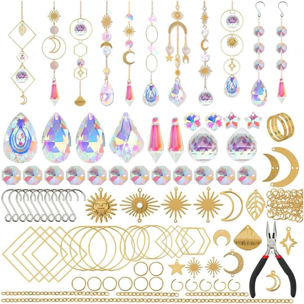 Zonvanger set 200 stuks - hangende kristallen - goud - perfect voor DIY decoraties - ShopVlot