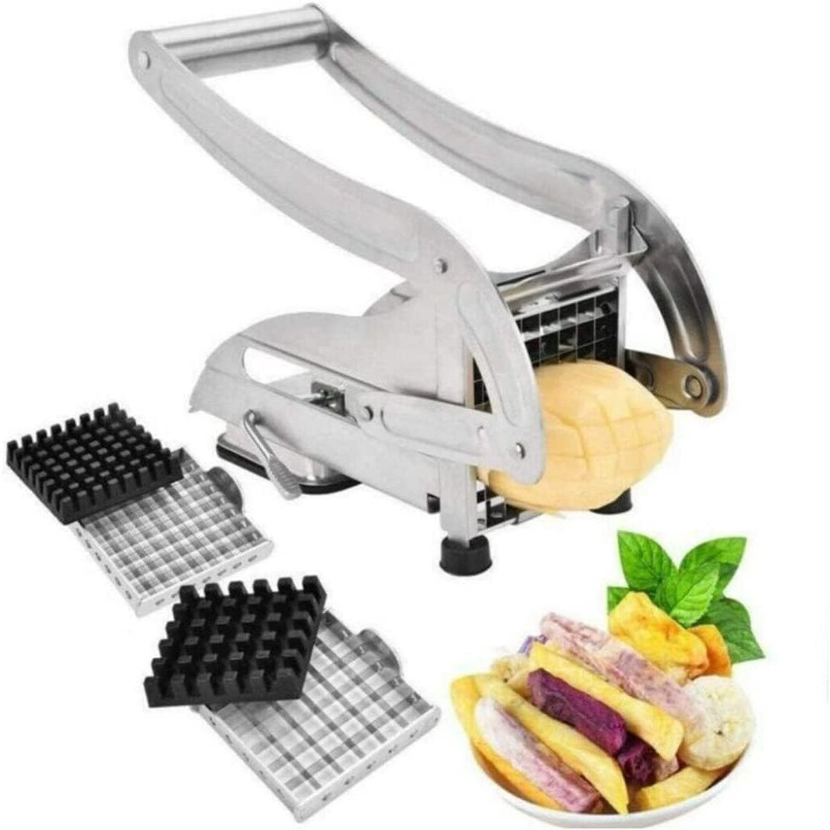 Frietsnijder van roestvrij staal, professionele frietsnijder met reservemes, antislip, voor frietjes, handmatige frietsnijder