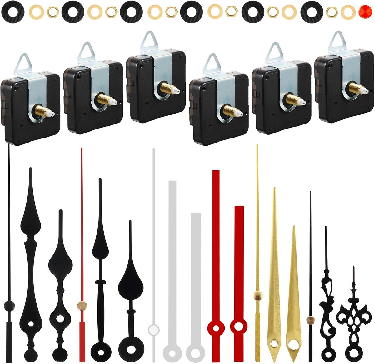 6 stuks Quartz Klok Bewegingsmechanisme met 6 paar verschillende DIY Klok Handen Batterij Operated Reparatie Onderdelen Vervanging Motor Kits (20 mm/0,8 inch)