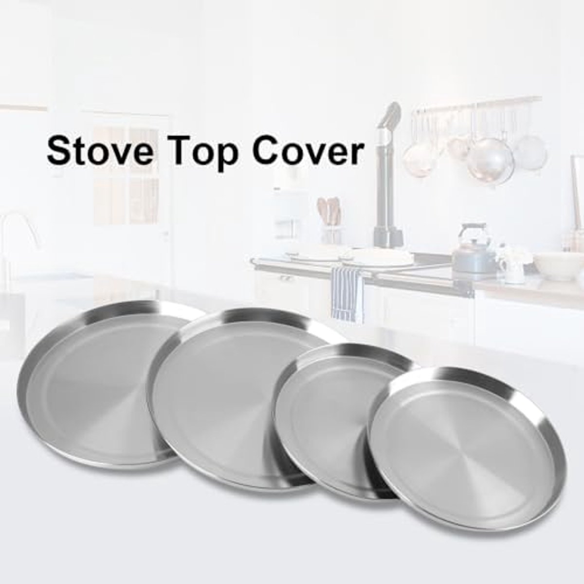 SnelShoppen - 4 Stuks RVS Kookplaat Deksel Set voor Gasfornuis, Hob Cover Bescherming, Hoogwaardige Roestvrij Staal, Zilver, Keuken Accessoire, Ruimte