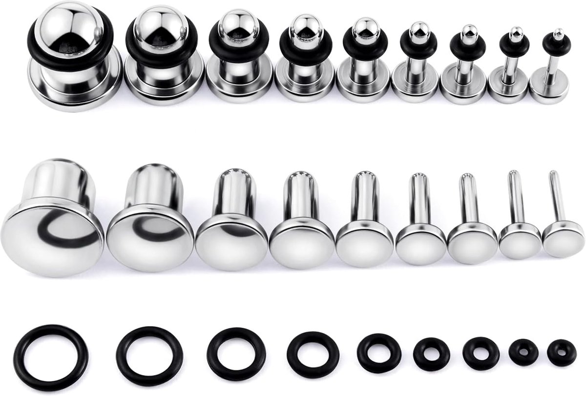 Plugs stretching kit van roestvrij staal punk stretchstaafjes oorsieraden oor tunnel enkele flare gauges met O-ringen 14G - 00G voor dames heren