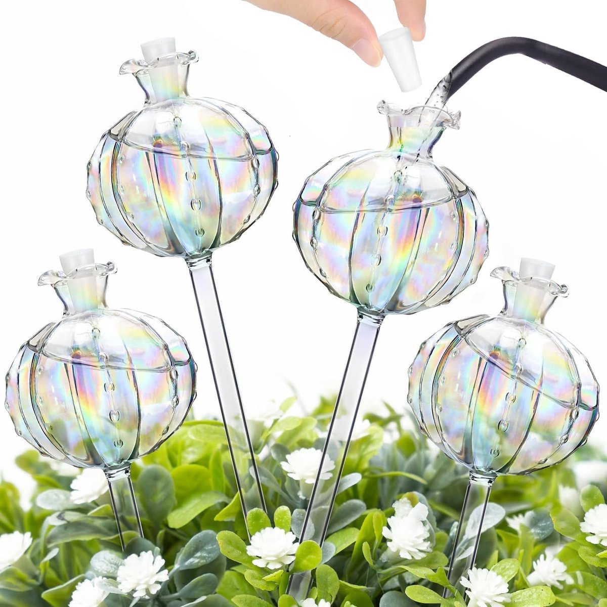 gloeilampen, 4 stuks, zelfbewaterende plantenballen, glazen waterbal, irrigatie planten, granaatappelbloesemvorm, accessoires voor potten, voor irrigatieplanten, bloemen (meerkleurig)