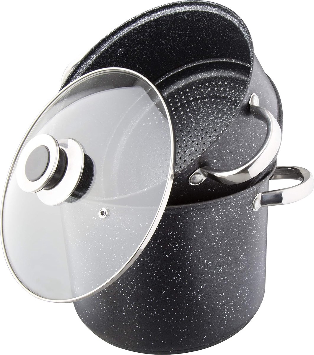 - Couscous-Pan/Stoompan 3 In 1 Diameter 24 Cm 8 Liter Hoogwaardig Roestvrij Staal Voor Alle Warmtebronnen Inclusief Inductie Coating Type Steen Zonder Pfoa, Zwart