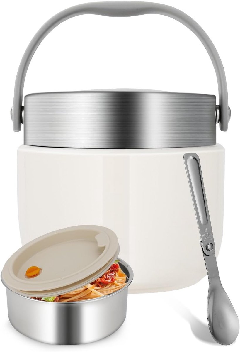 Warmhoudcontainer 1200ml - Geïsoleerde Roestvrijstalen Lunchbox - Opvouwbare Lepel - Ideaal voor School - ShopVlot