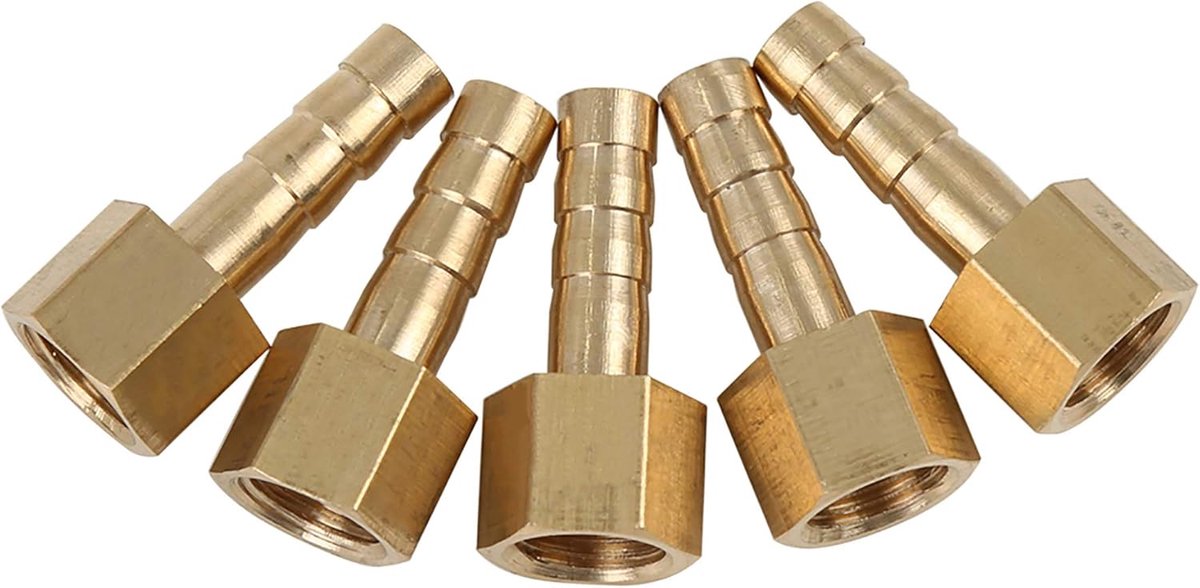 AUTOHAUX Bevestigingsstekker voor autoslang, messing, 6 mm, ID X 1/8 inch, NPT vrouwelijk, 5 stuks