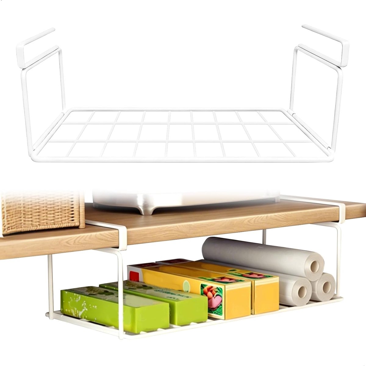 Organizer voor keukenkast, keukenrek, hangmand voor planken tot 2,5 cm, organizer voor keuken, organizer, wastafel, wit, 40 x 20 x 12,5 cm