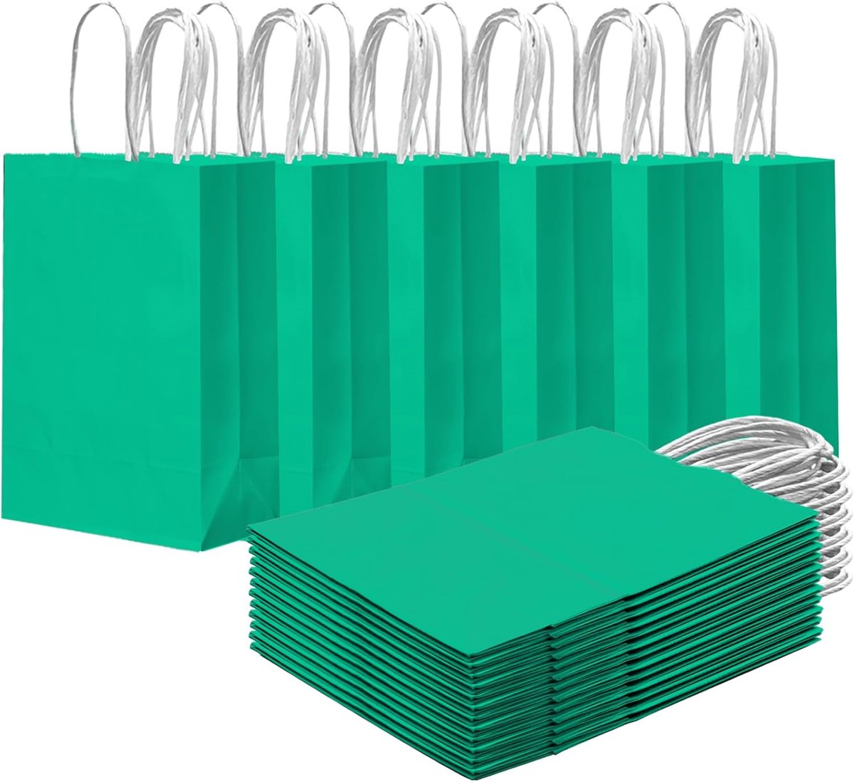 Cadeautasjes met handgrepen, 24 stuks, 21 x 15 x 8 cm, zeegroen