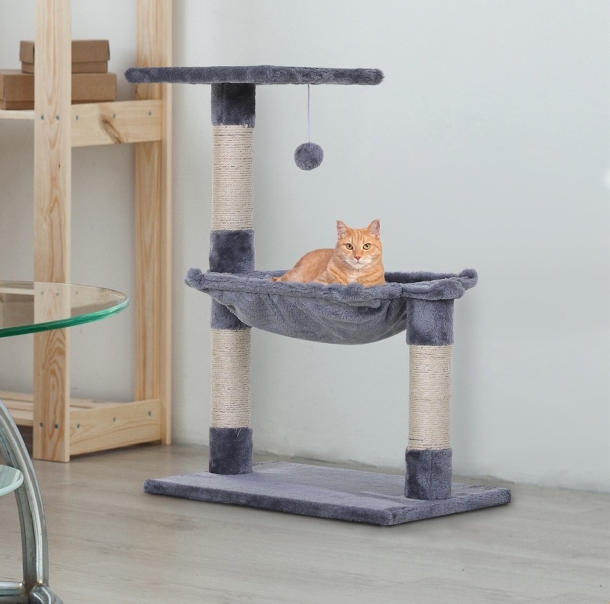 COVREO Krabpaal met hangmat 50 x 36 x 70 cm grijs, pluche en sisal