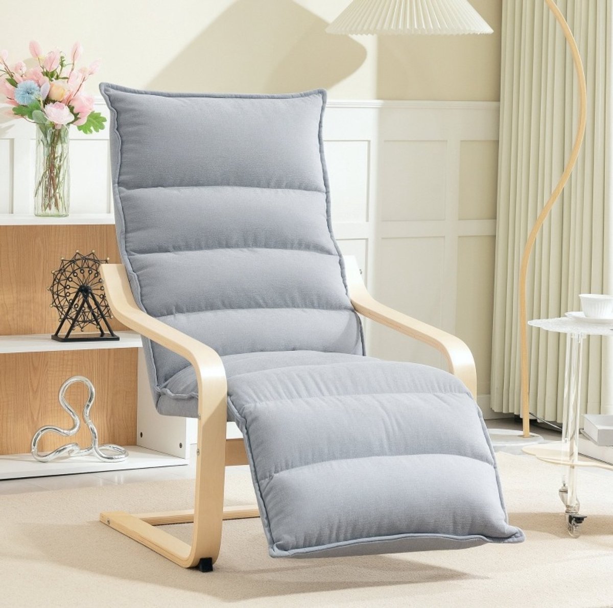 COVREO Relaxfauteuil 67x114x105 cm lichtgrijs, velvet met verstelbaar voetdeel