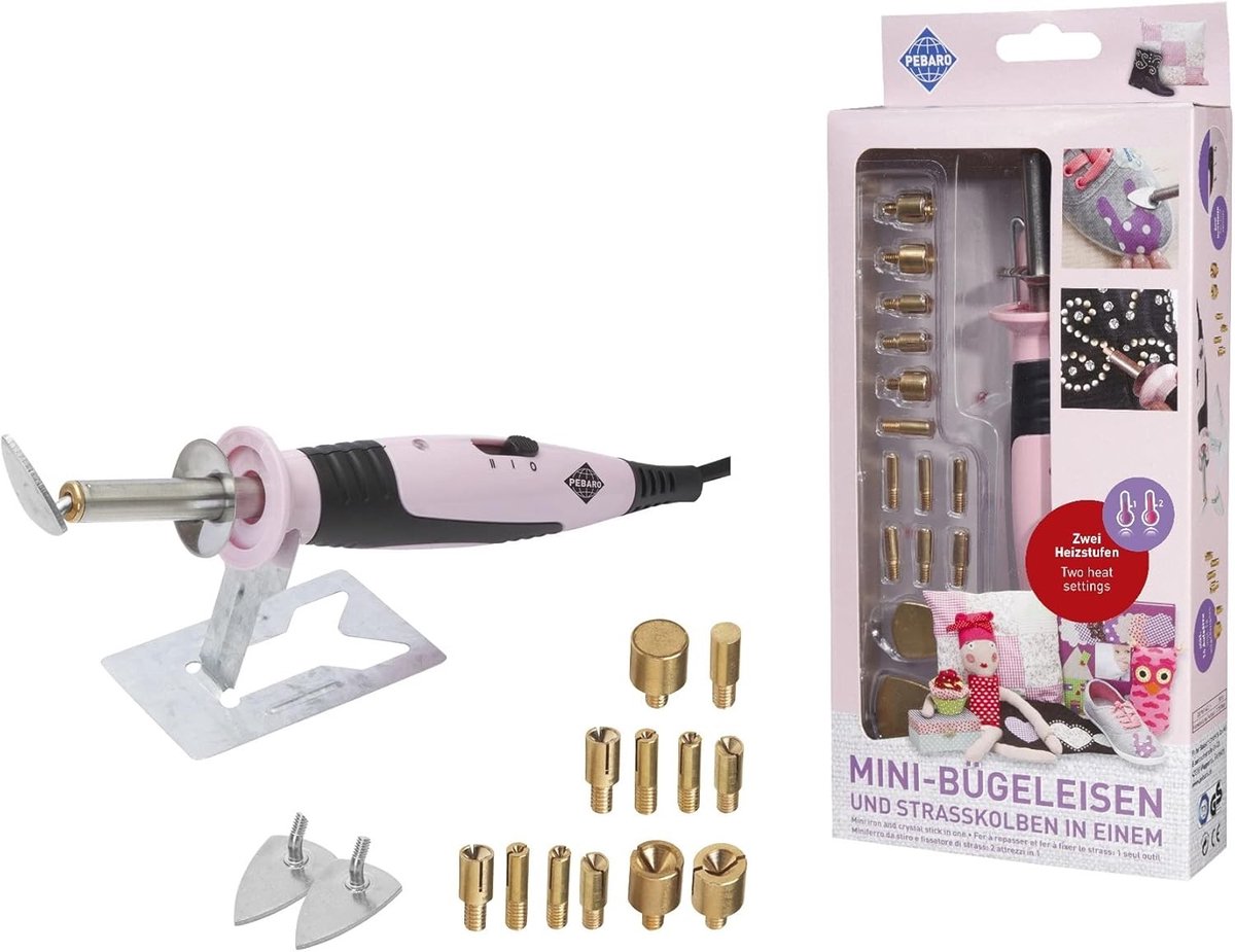 Mini-strijkijzer en Strasskolf - Tweefunctioneel - 14 Opzetstukken - Voor Hobby-knutselaars