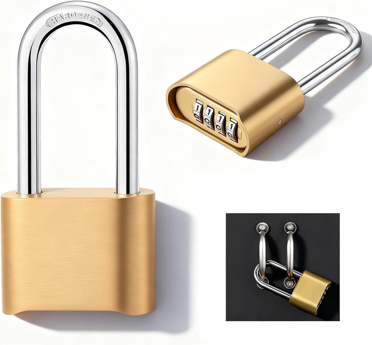 SnelShoppen - 4 Digit Combinatieslot, Hangslot met Cijfers, Sterk en Weerbestendig, Goudkleurig, Veiligheidslot voor Koffer, Deur en Kluis