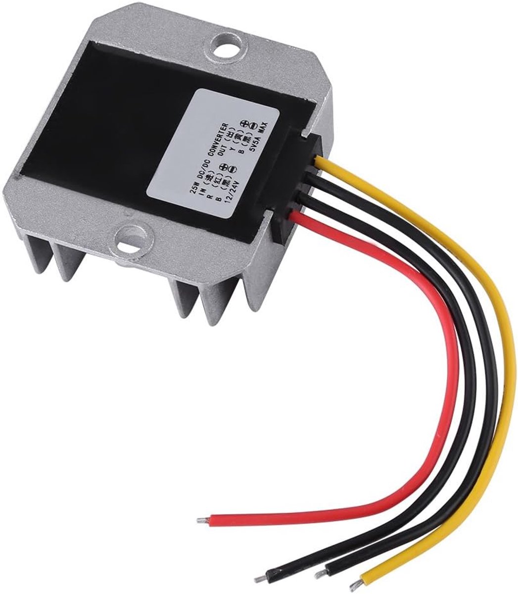DC-DC converter 12V/24V naar 5V 5A - waterdicht en schokbestendig - stabiele stroomvoorziening voor voertuigen - SnelShoppen