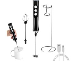 Draagbare Melkopschuimer - Elektrische Opschuimer - Cappuccino Maken - 3 Snelheden Instelbaar - 200 gram - Zwart