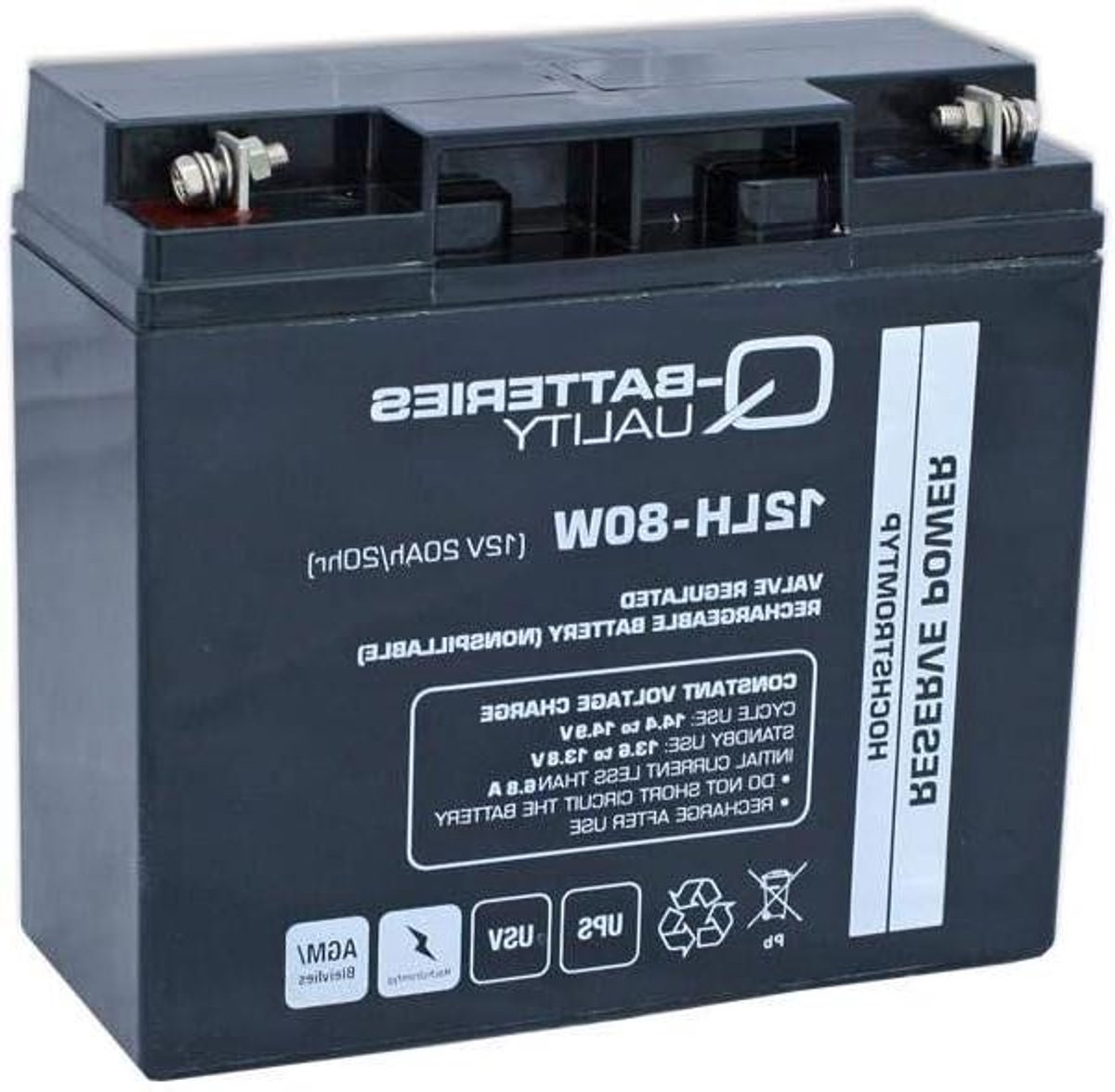 Oplaadbare Batterij - AGM Accu Loodaccu - USV Installaties - Hoge Stroom Variant - 20Ah 12V - Grijs