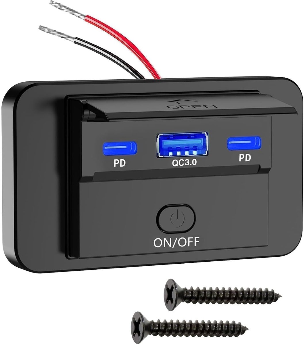 RV USB-stopcontact, QC3.0 USB A & Dual USB C-poorten opladen Socket Panel met aan/uit-knop voor 12V/24V auto Marine boot