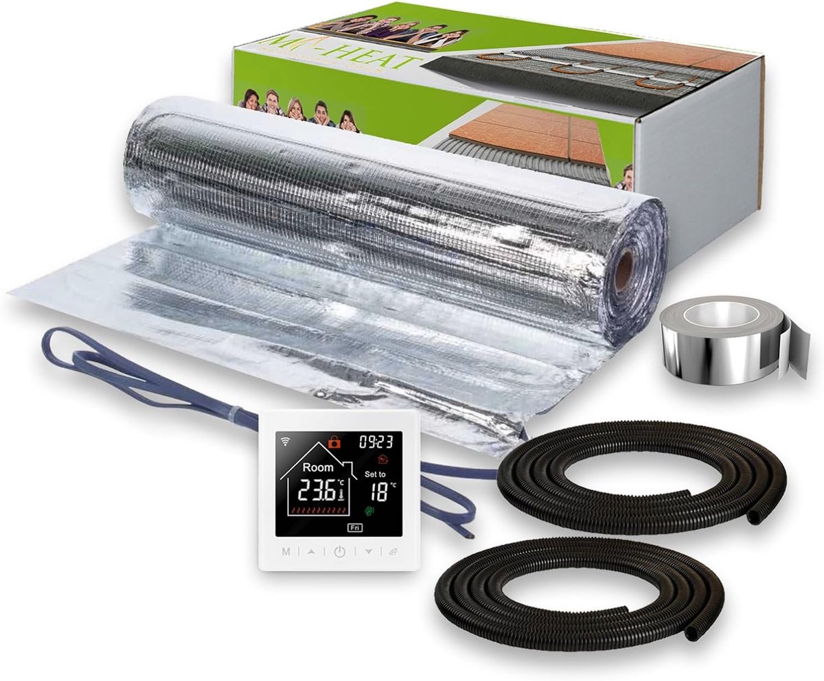 SnelShoppen - 150W Aluminium Verwarmingsmat 10m2 voor Vloer + MST1 Thermostaat Controller - Ideaal voor Laminaat, Parket, Vinyl, HDF, Houten Vloeren