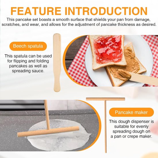 3-delige set dispenser voor crêpes, 2 deegverdelers in T-vorm (12/18 cm) en 1 deegverdeler — afbeelding 3