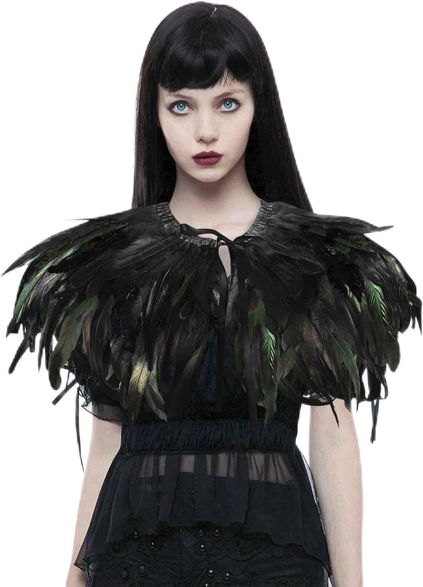 Verencape, zwarte veren, veersjaal voor feestjes, vedersjaal, gothic-kostuum, voor Halloween, carnaval, cosplay