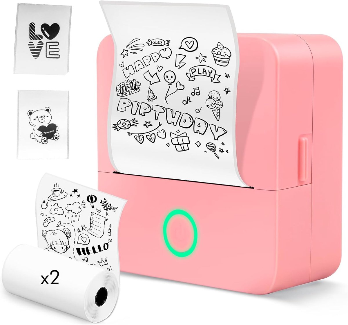 Labelprinter, zelfklevend, bluetooth, 2 rollen labelprinter, mini-labelprinter, labelprinter (X6 + 2 rollen, roze)