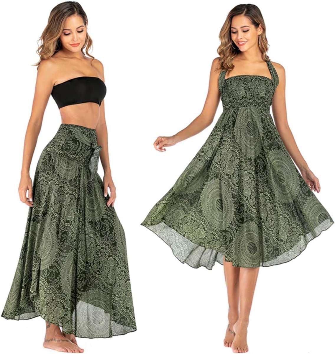 Dames Maxi Rok 2 in 1 Halter Jurk Womens Boho Rokken Zomer Strand Rok 37"
