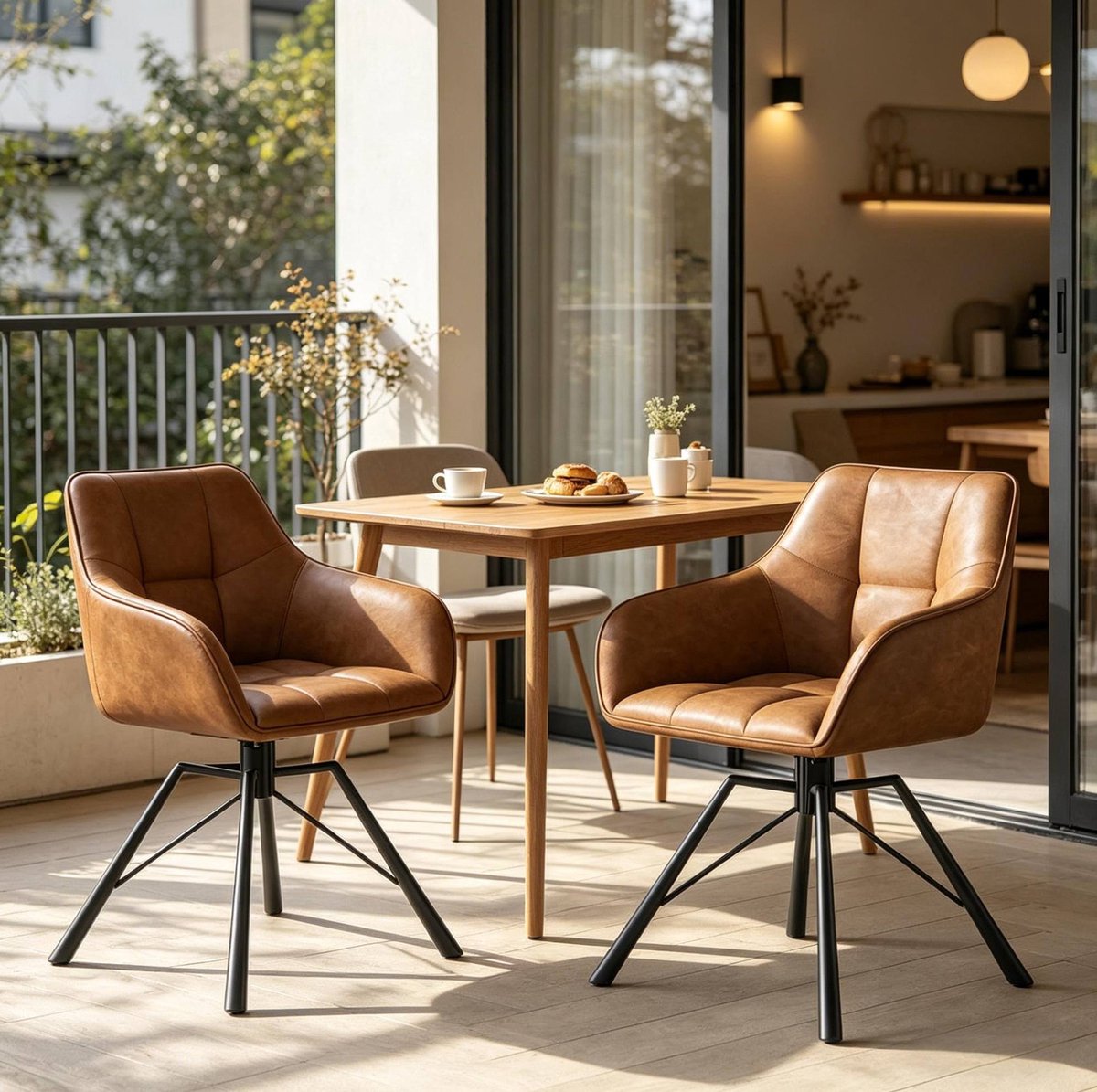 MIVRAY Eetkamerstoel - Draaibare Kuipstoel Met Armleuningen - Set Van 2 - 360° Comfort Voor Eetkamer En Keuken - Kunstleer Lichtbruin