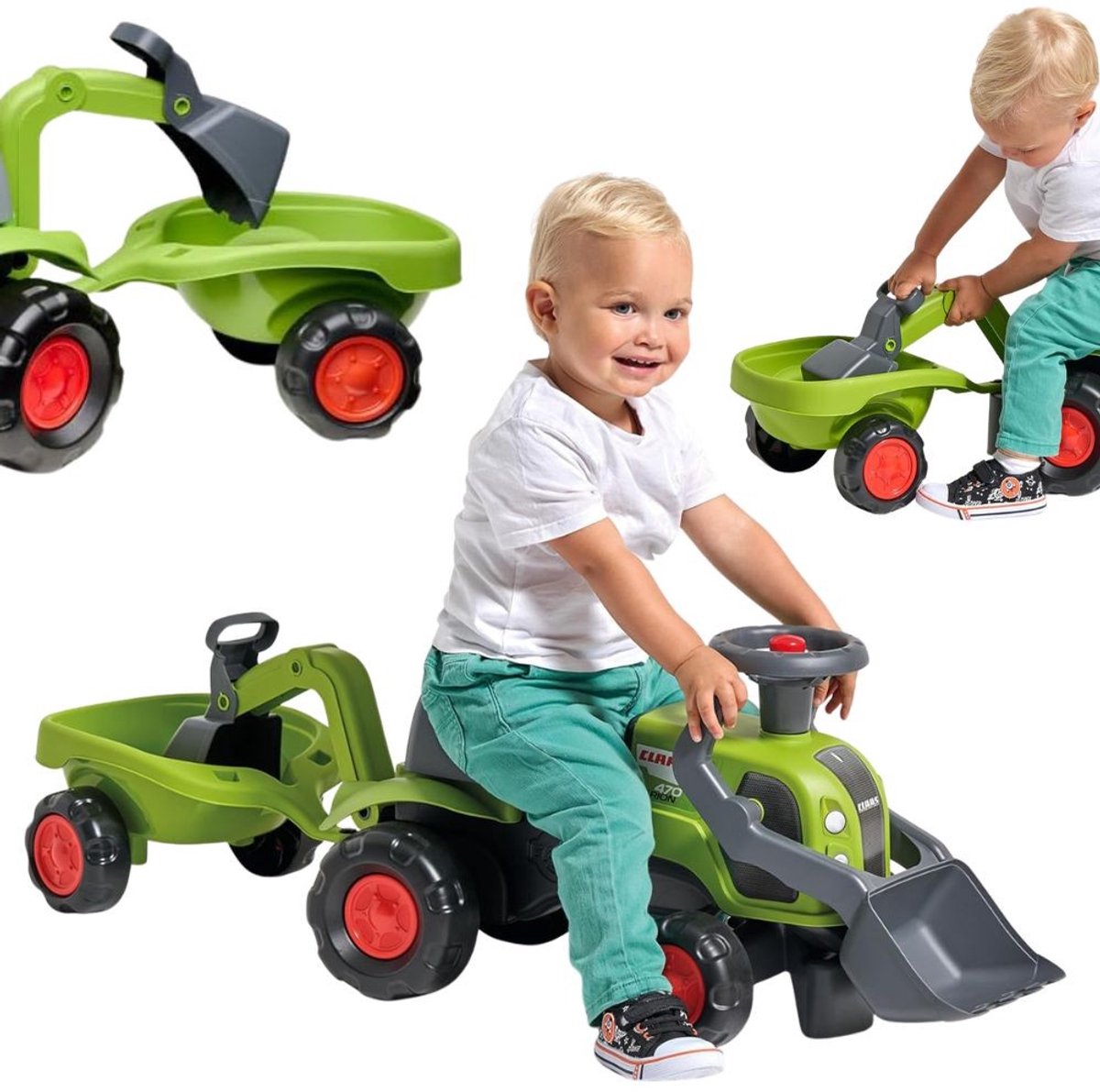 Falk Baby Claas looptractor met graafbak en aanhanger - UNI