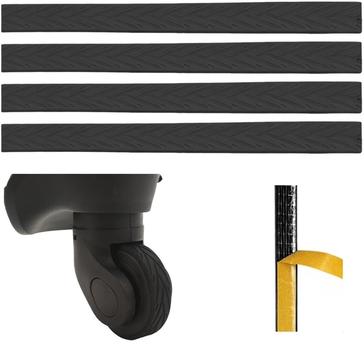 8 wieldoppen voor bagage, wielbescherming, trolley, reservebagage, wielafdekking, zelfklevende kofferwielen, bagagerollen, siliconen afdekking, antislip met ruisonderdrukking