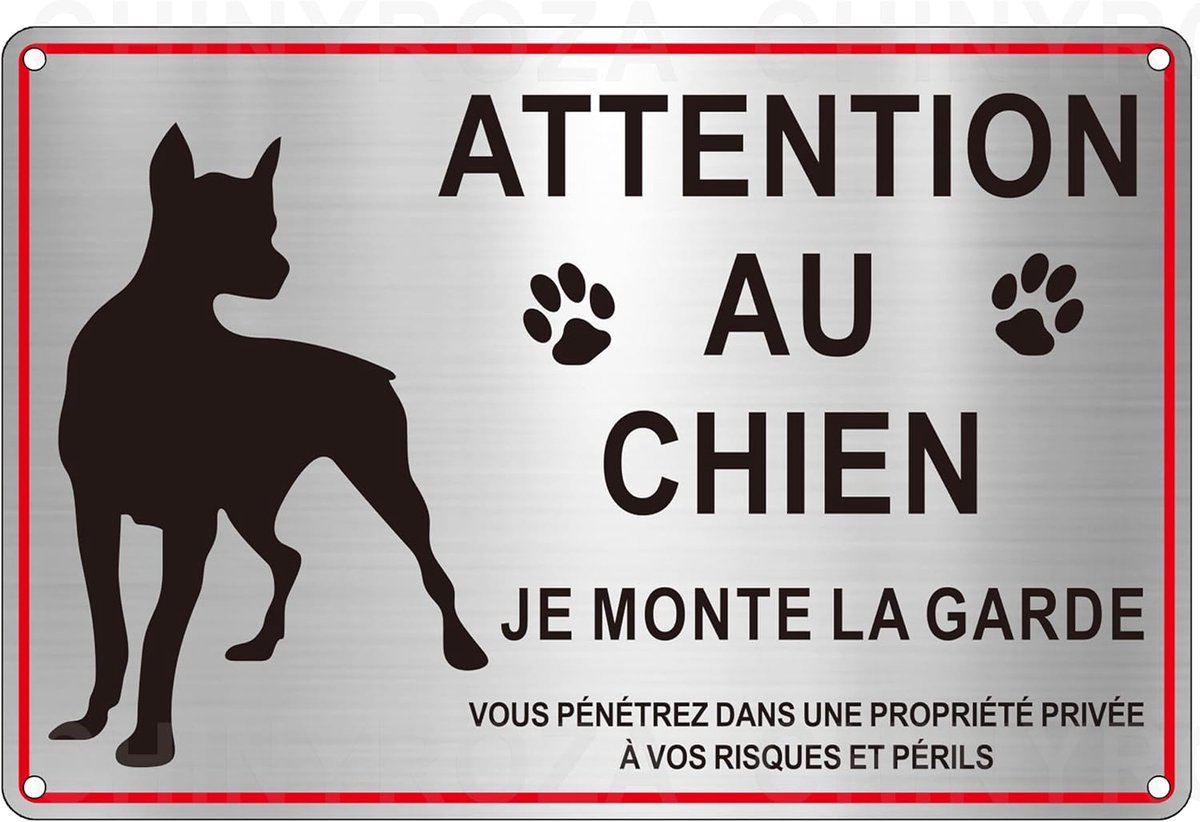 Attention au Chien Je Monte La Garde Aluminium Brossé 30×20cm