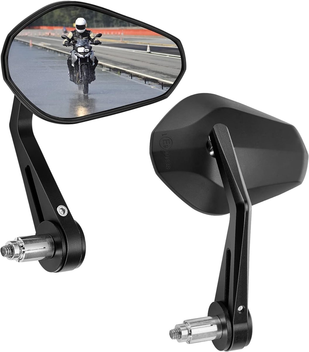 Stuurspiegel voor motorfiets, 2 stuks, achteruitkijkspiegel, E-gekeurd, 360 graden draaibare stuurspiegel, 7/8 inch, 22 mm zijspiegel, compatibel met scooter, ATV