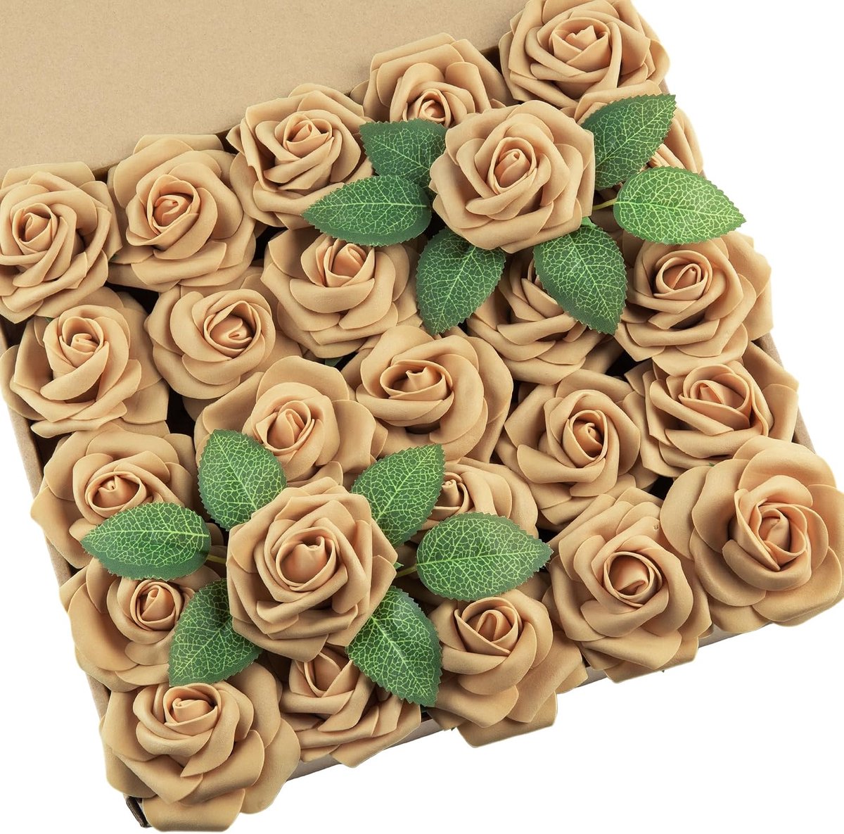 25 stuks kunstmatige rozen bloemen neprozen met stengels echte touch schuimbloemen voor doe-het-zelf bruiloft boeket babyshower middelpunt bloemstuk feest woondecoratie (lichtgoud)
