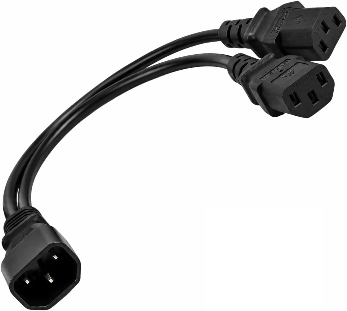IEC C14 naar 2 x IEC C13 30 cm – stroomkabel 3-polige Y-splitter 10 A 250 V, stroomkabel voor pc, server, UPS, voedingskabel PC, PVC, zwart, koper
