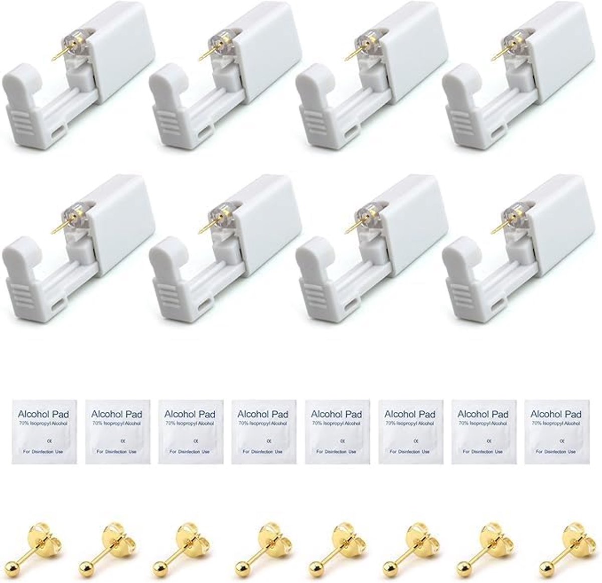 piercingpistool, oorpiercingpistool, wegwerp oorpiercingpistolen, oorpiercinggereedschap, veilig en pijnloos, piercing, gereedschap, goud, 8 stuks