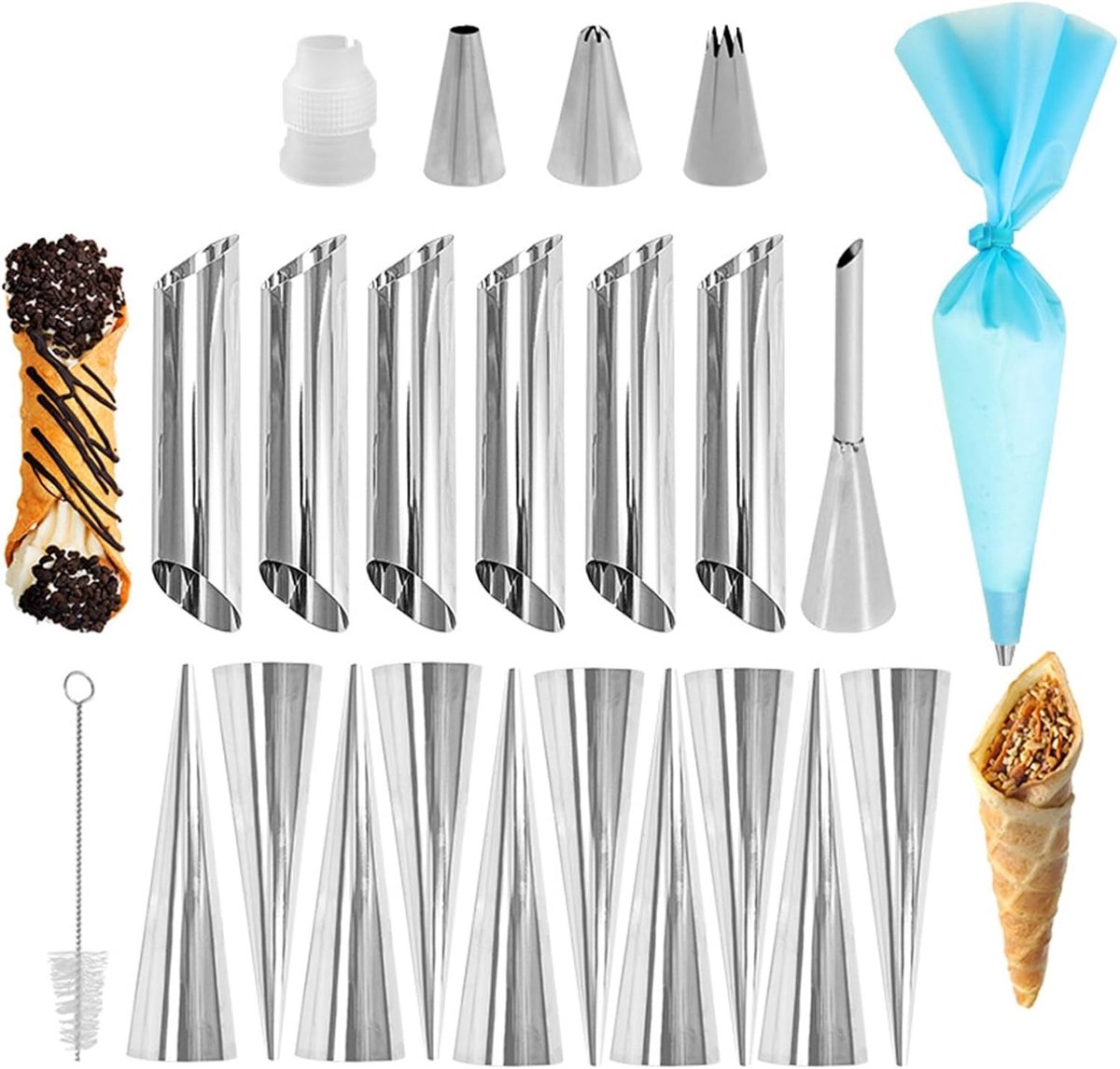 Siciliaanse Cannoli Rollen - 23 Stuks voor Romige Croissants met RVS Tubes voor Crème en Dessertvullingen