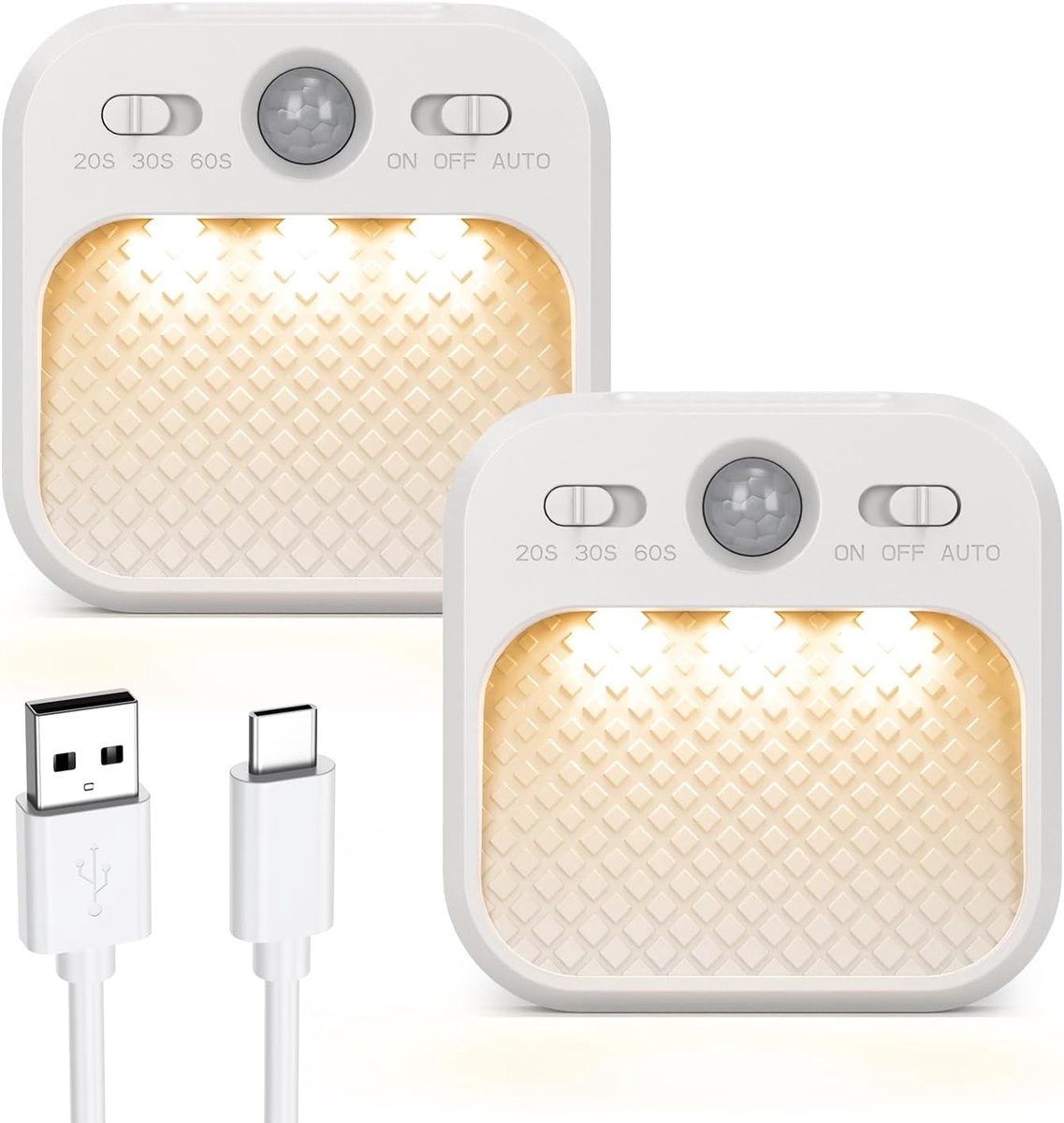 Bewegingssensorlamp, 2 stuks led-nachtlampjes met 3 kleurtemperaturen, continu dimmen, 2 sensormodi, oplaadbare kastverlichting voor badkamer, trap