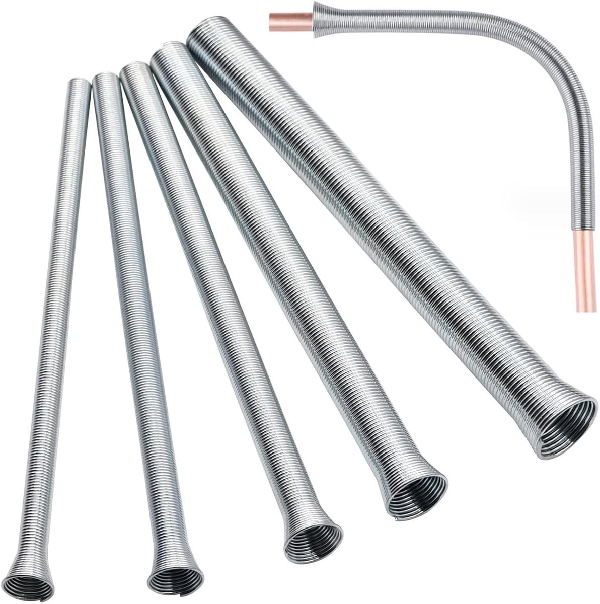 Veerbuisbuiger, set, 5 stuks 21 cm buigveren koperen buis 1/4, 5/16, 3/8, 1/2 en 5/8 inch, buigbuis voor elektrische draden, koperen en aluminium buizen