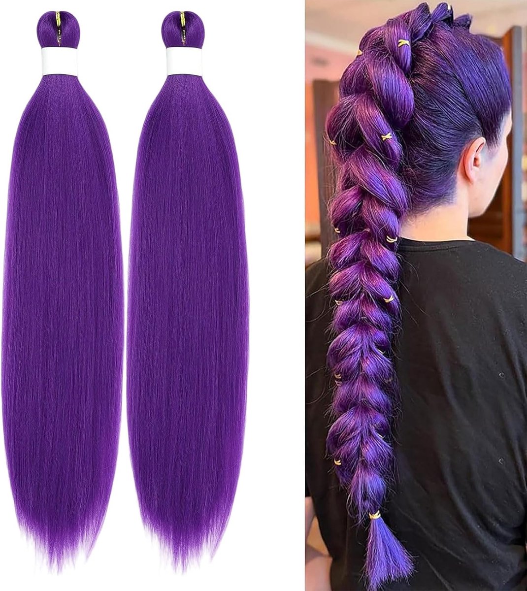2 Stuks Paars Haar Om in Te Vlechten, Lang Paars Vlechthaar, Lila Haar voor Vlechten Lang voor Kinderen, Cosplay, Carnaval, Halloween, Anime-Kostuum