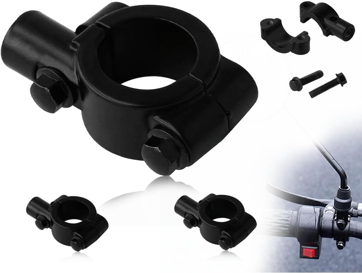 2 stuks, universele houder voor stuur, spiegeladapter, achteruitkijkspiegelhouder, houder voor spiegeladapter, zwart, 8 mm