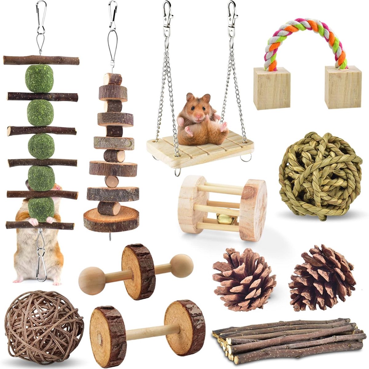 Speelgoed, natuurlijk konijntje, cavia's, hout, oefening, klokrol, tandverzorging, molar baktandspeelgoed, speelgoed voor ratten, chinchilla's, speelgoed accessoires