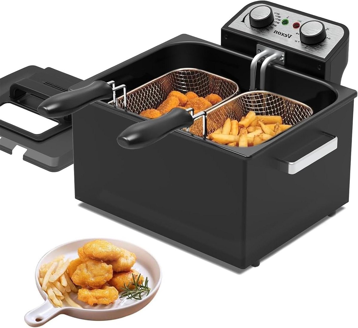 Elektrische Friteuse - Frituurpan - Thuis Koken - 3 Manden - 5 Liter - Zwart