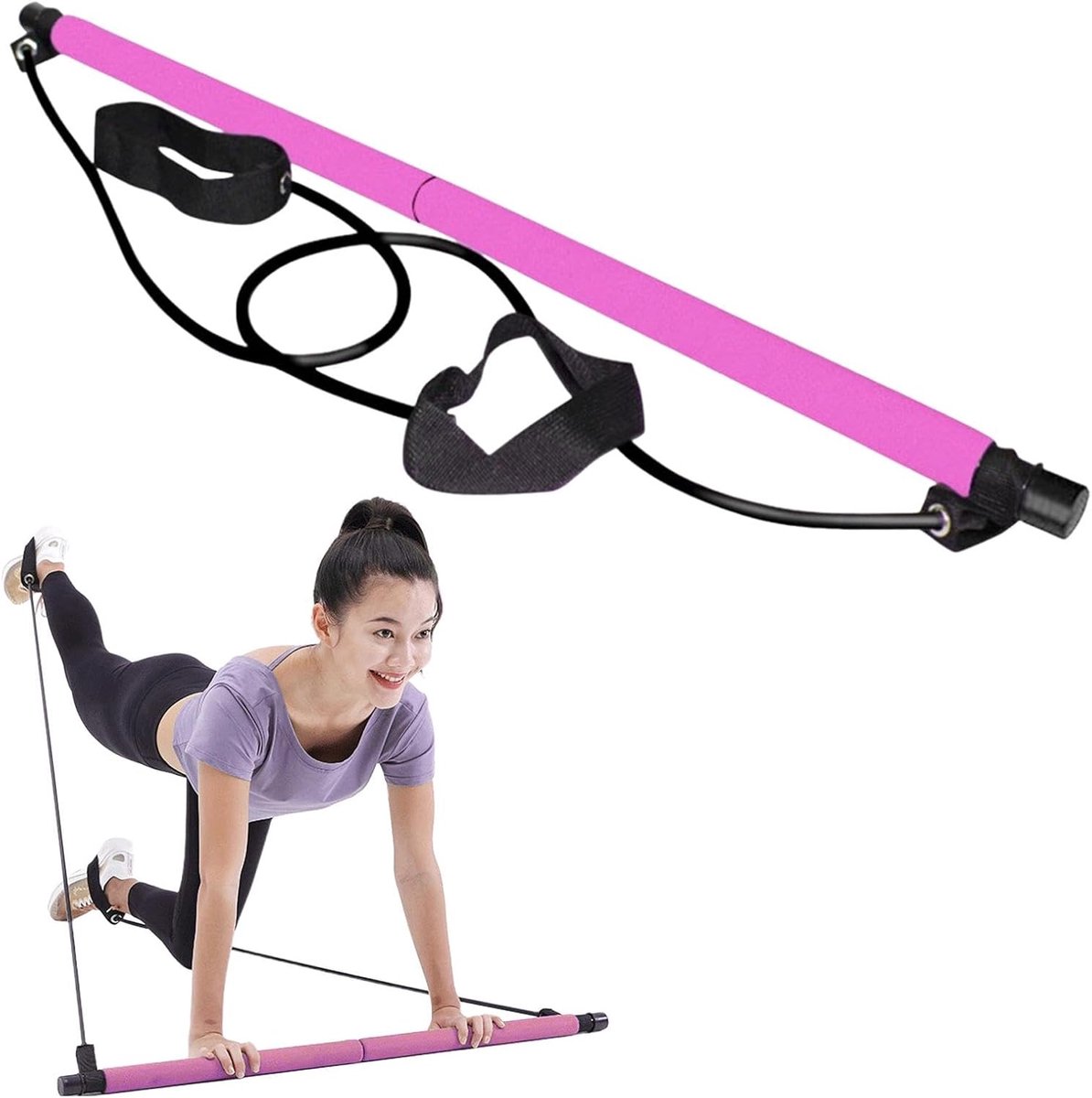 Pilates Bar Kit met Weerstand Band - Draagbare Fitness Stok - Geschikt voor Thuis en Gym - SnelShoppen