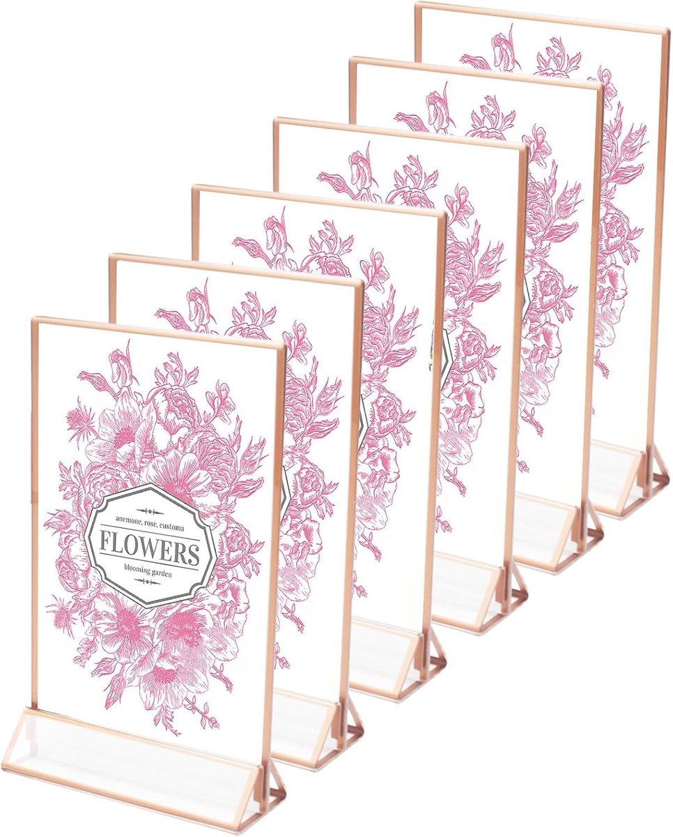 6 Pcs Acrylic Photo Frames Rose Gold, Double-Sided Card Stand, Table Card Holder, Table Numbers, Wedding, for Tabletop - ShopVlot