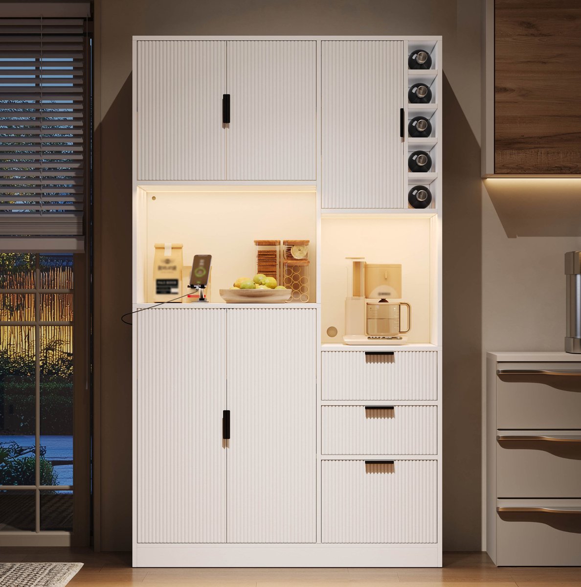 COVREO Keukenkast 105x40x180 cm wit, MDF met wijnrek en 3 lades